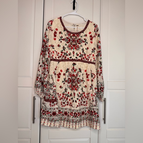 Free People Cream and Red Floral Midi Dress - Picture 1 of 12